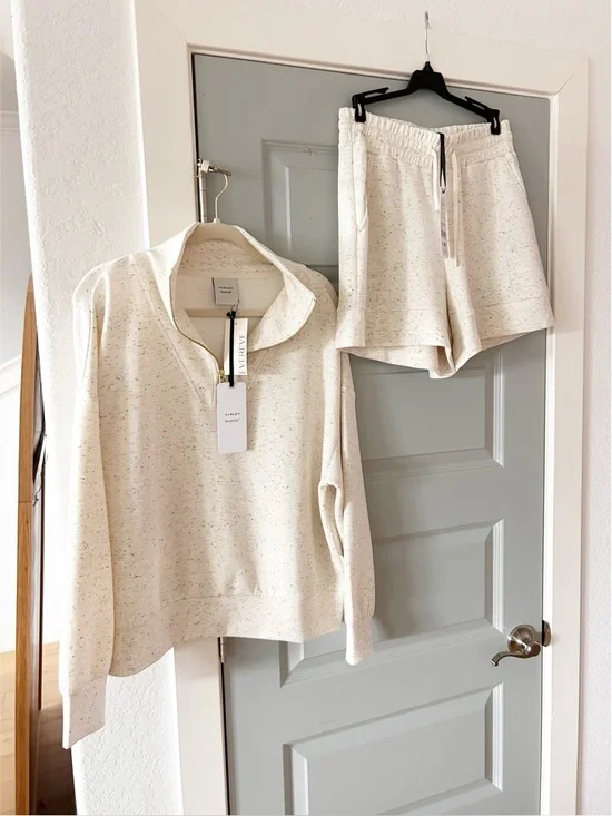NWT Varley SET Hawley Half Zip Sweatshirt & Atrium High Rise Shorts 4.5 IVMF - Picture 6 of 10